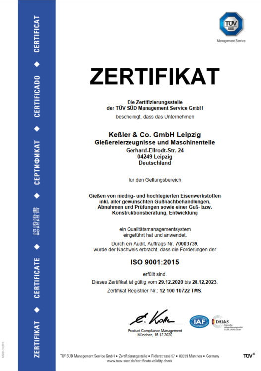 Zertifikat 9001 - 2015